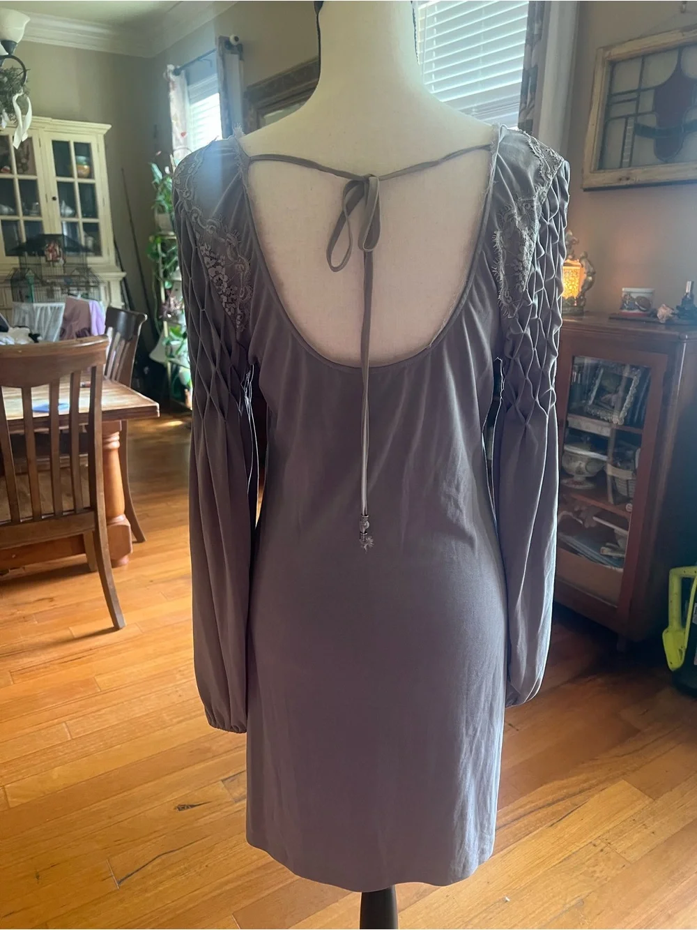 Free People Backless Scoop-Neck Long Sleeve Dress in Taupe - Picture 3 of 6